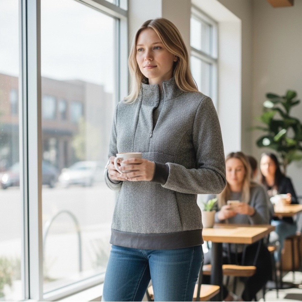 Kyodan Women's Gray Half-Zip Cowl Pullover